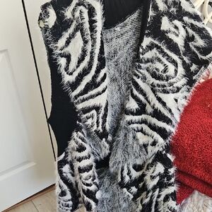 Elegant Black and White Zebra Cardigan